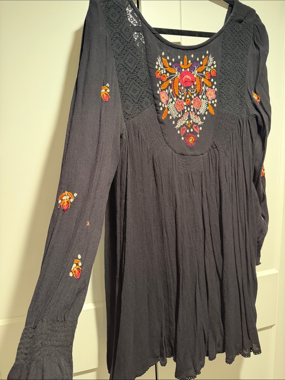 Free People Black Long-Sleeve Embroidered Boho dress - Picture 3 of 4